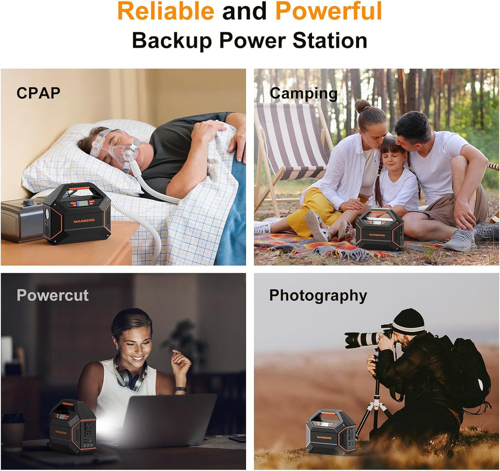 MARBERO 155Wh Solar Generator with 30W Solar Panel Portable Power Station 100W Multi-Output Built-in LED Flashlight & 6.5ft Cable Ultra Lightweight for Camping Emergency Blackout