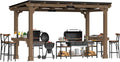 BlueWish 6' x13' Outdoor Grill Gazebo, Wood Grill Gazebo with Metal Sloping Roof, Heavy Duty Cedar Wood Frame, Wind-Resistant Patio Gazebo with Shelves for Barbecue, Backyard, Light Mocha Brown