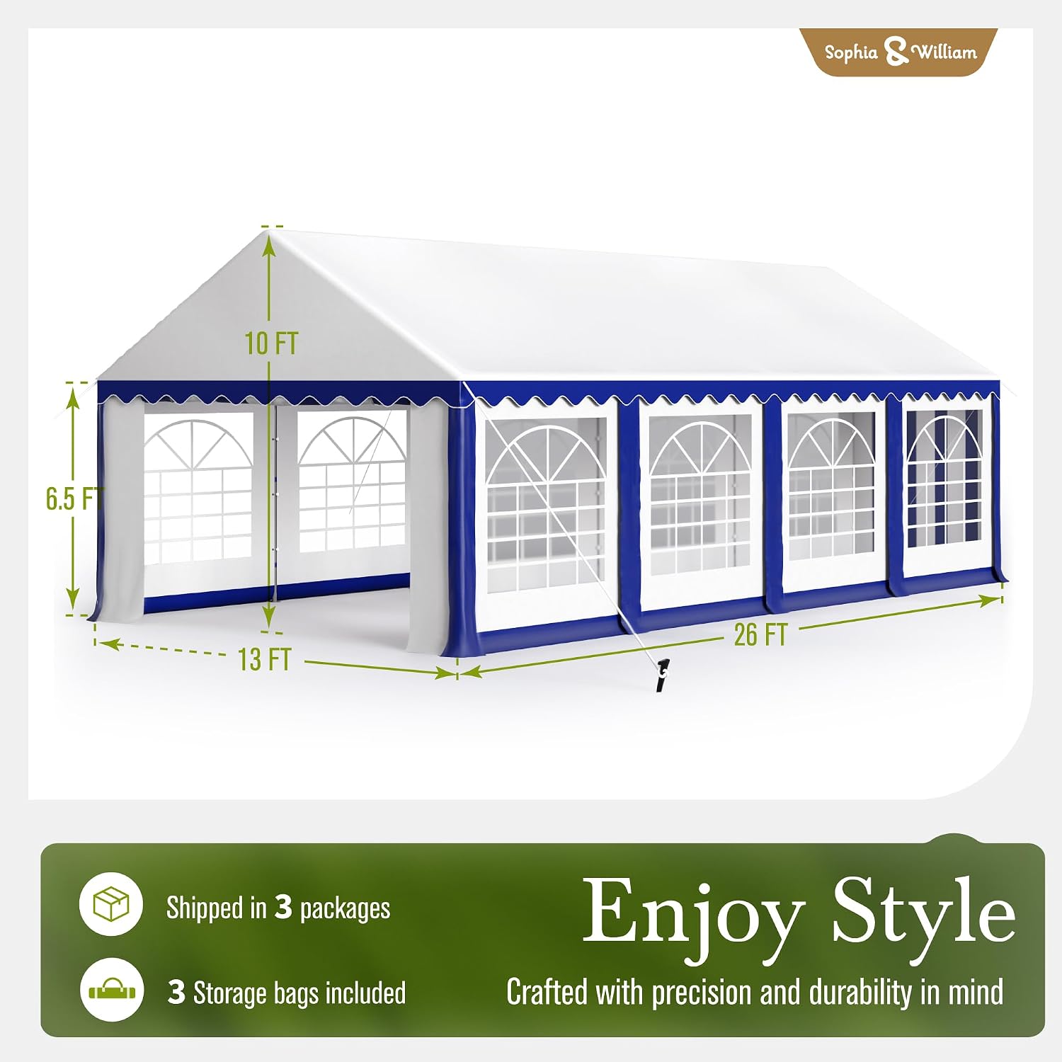 Tents for Parties Party Tent 13x26 ft, Outdoor Canopy Carpas para Fiestas Heavy Duty, Large Waterproof Patio Event Wedding Tent White & Blue with Sidewalls Walls for Backyard