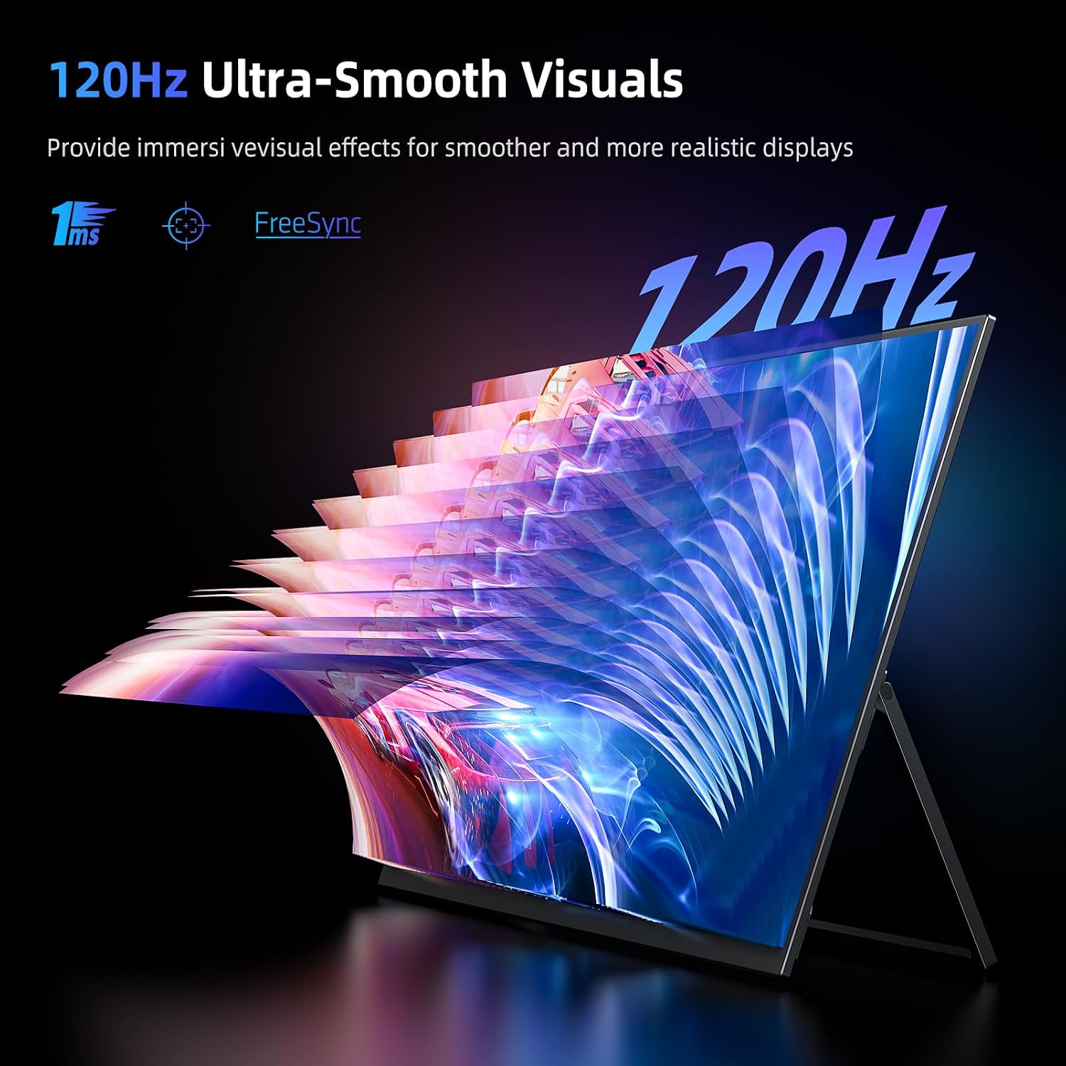 Portable Monitor 18.5' | 120HZ 1ms Gaming Monitor | 125% sRGB | FreeSync, HDR | 350Nits | USB-C & HDMI | VESA & Stand | Large Travel External Second Screen for Laptop, Computer, Game Consoles