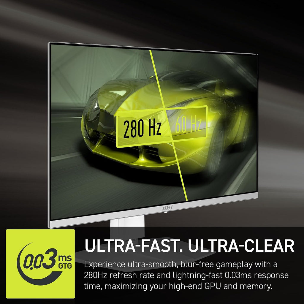 msi, MAG 272QPW QD-OLED X28, 27-Inch, WQHD, 2560x1440, Gaming Monitor, Quantum Dot OLED Panel, 280Hz, 0.03ms, DisplayHDR True Black 400, HDMI 2.1, DP 1.4a, USB C (15WPD), White