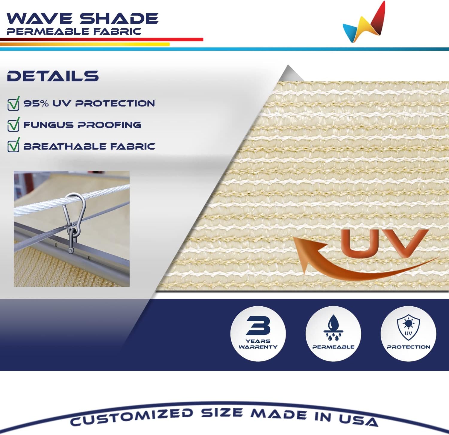 Windscreen4less 4' x 16' Retractable Sun Shade Canopy Cover Sliding Wave Shade Sail for Pergola Patio Deck Yard Gazebo Outdoor (Beige)