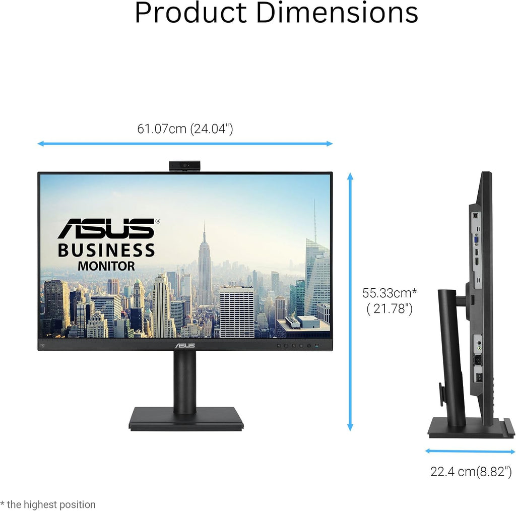ASUS 27' 1080P Video Conferencing Monitor (BE279QFK) - Full HD, IPS, 100Hz, Frameless, Built-in Webcam, Mic Array, Speaker, Height Adjustable, Ergonomic Design, Eye Care, Wall Mountable, 3 yr warranty