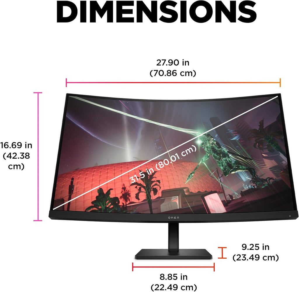 HP OMEN 32c QHD 165Hz Curved Gaming Monitor, QHD Display (2560 x 1440), VA Panel, 99% sRGB, 90% DCI-P3, 16:9, AMD FreeSync Premium Technology, 32c (2023)