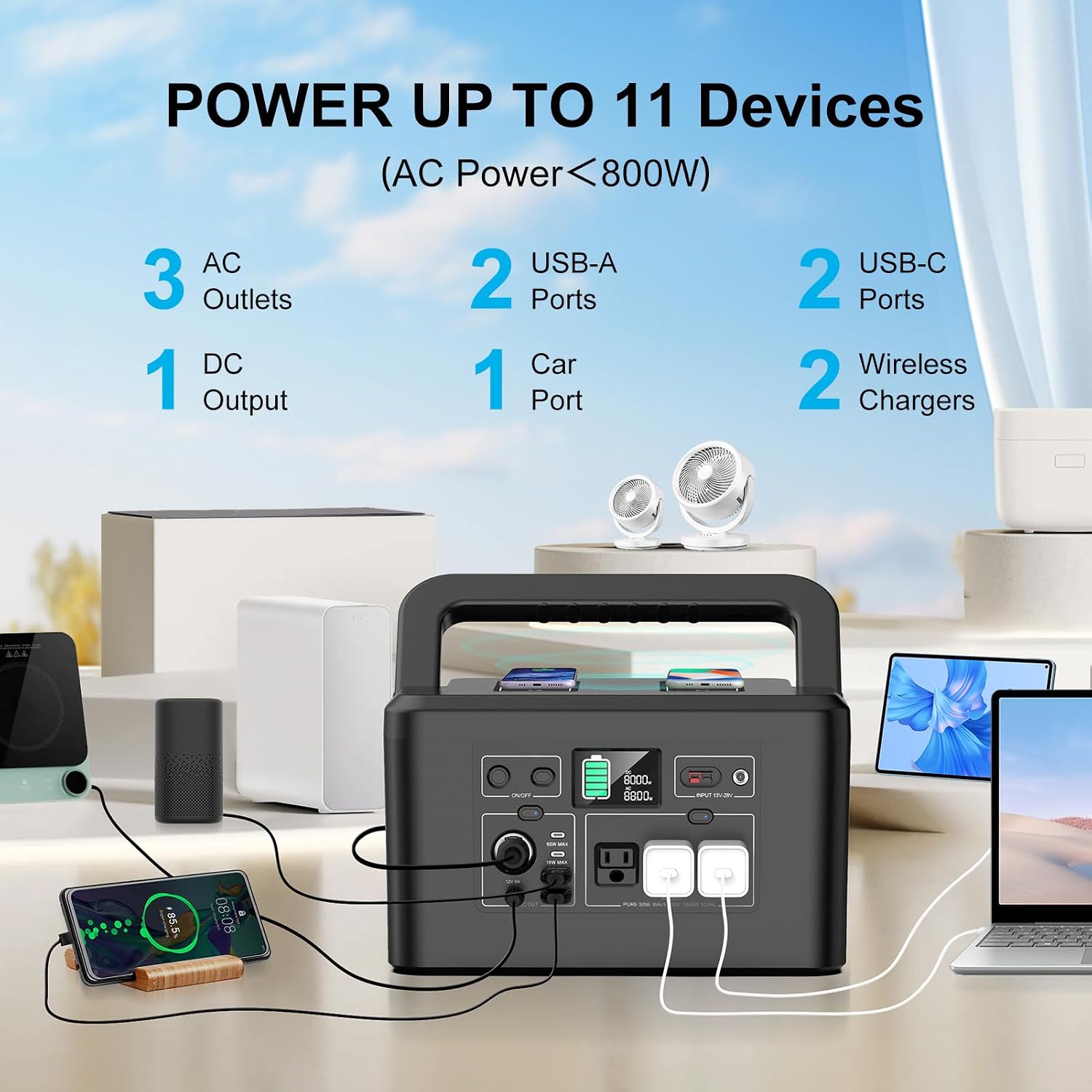 powkey Portable Power Station 800W with 3 AC Outlets, 740Wh Solar Powered Generator(Solar Panel Optional), Emergency Backup Lithium-ion Battery for Outdoors Travel RV Trip Camping CPAP Machine
