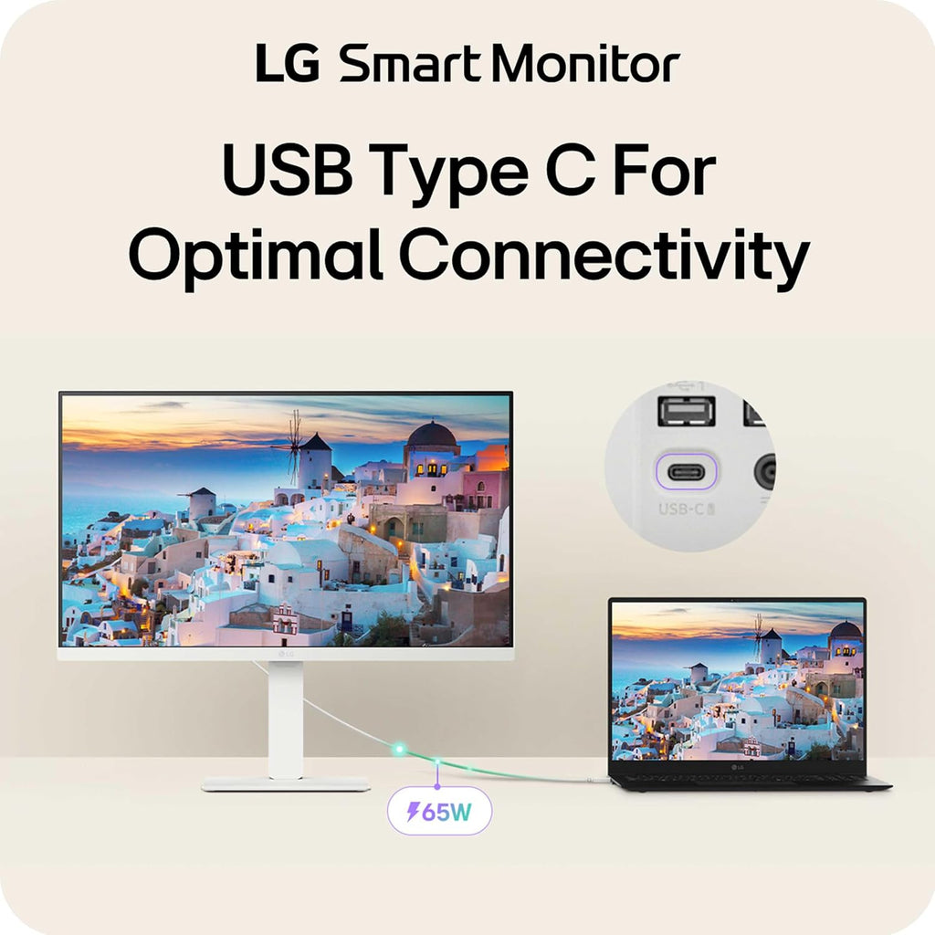 LG 27U730SA-W 27-Inch Smart 4K UHD (3840 x 2160) IPS Computer Monitor, HDR10, Built-in Speaker, Screen Share, Bluetooth, Remote Control, HDMI, USB Type-C PD 65W, Tilt/Height/Swivel/Pivot Stand, White