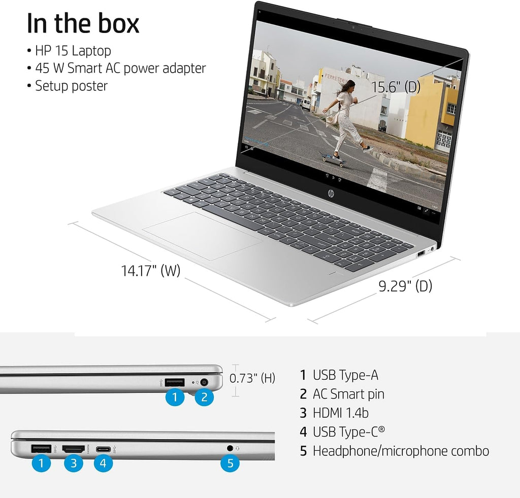HP 15.6' Diagonal Full HD (1920 x 1080) Laptop, 11th Gen Intel Core i5-1135G7 Processor, 8GB DDR4 RAM, 256GB SSD, 802.11ac, Bluetooth, HDMI, Windows 11