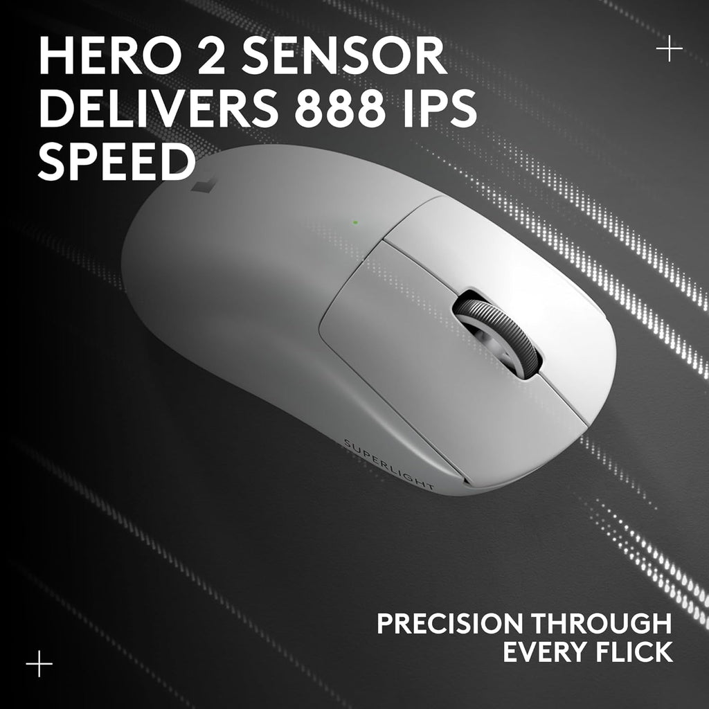 Logitech G PRO X Superlight 2 Wireless Gaming Mouse, 60g Pro-Grade with 5 Programmable Buttons, 44k DPI Sensor, 8kHz Report Rate, USB-C Charging for PC/Mac - White