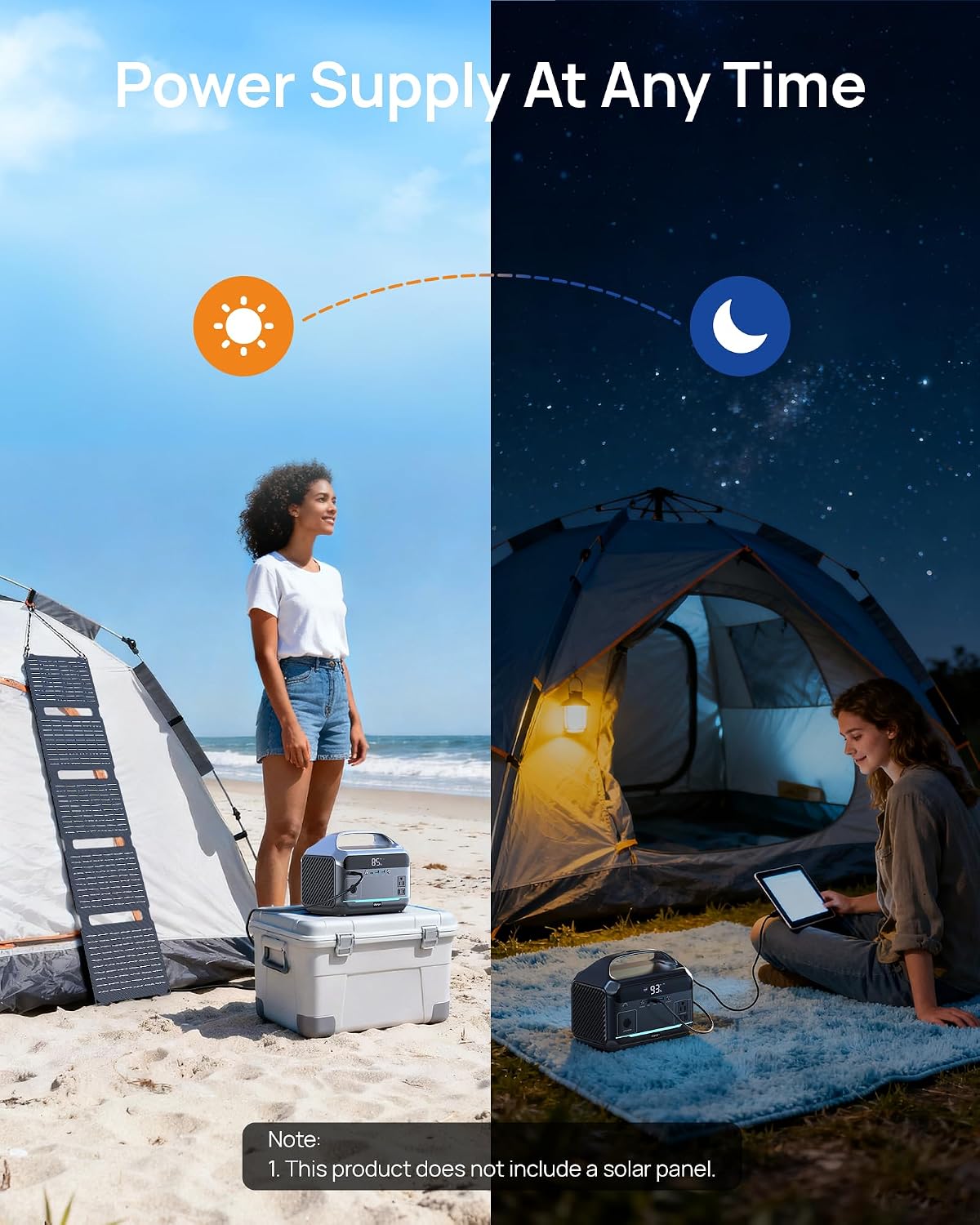 Portable Power Station 600W Surge, 288Wh (90,000mAh) Solar Generator, LiFeP04 Battery with 300W AC Outlets, Power Bank for Outdoor Camping, CPAP, Traveling, Home & Emergency