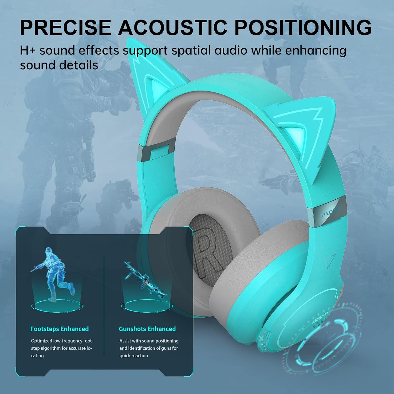 Edifier G5BT CAT Wireless Bluetooth Gaming Headset with Mic, Wired Cat Ear Headphones, Over Ear Headphones with Detachable Cat Ear, RGB Light, for PC, PS5, PS4, Nintendo Switch (Turquoise)