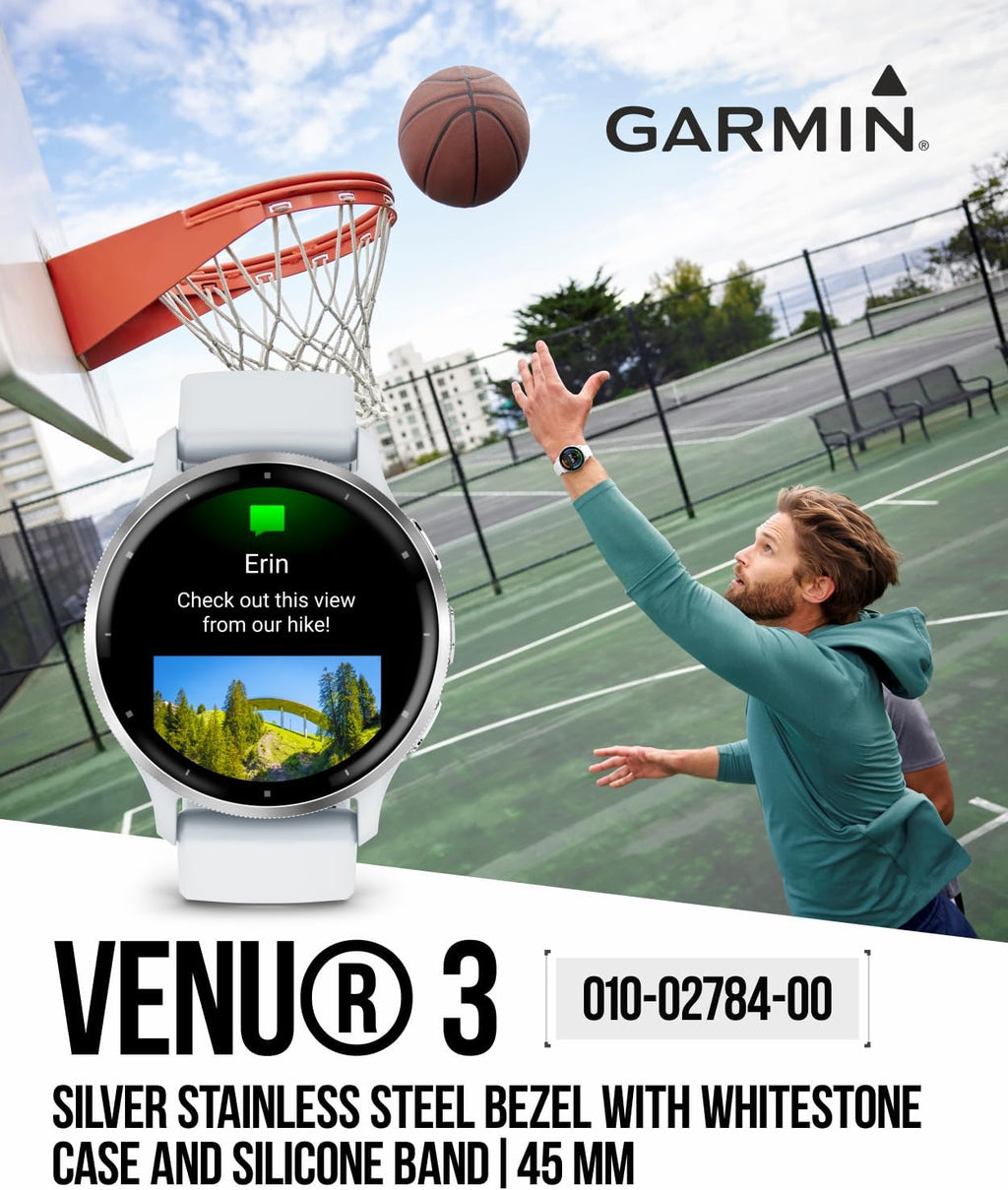 Garmin Venu 3 GPS Smartwatch AMOLED Display 45 mm Watch, Advanced Health and Fitness Features, Up to 14 Days of Battery, Wheelchair Mode, Whitestone with White Earbuds Bundle