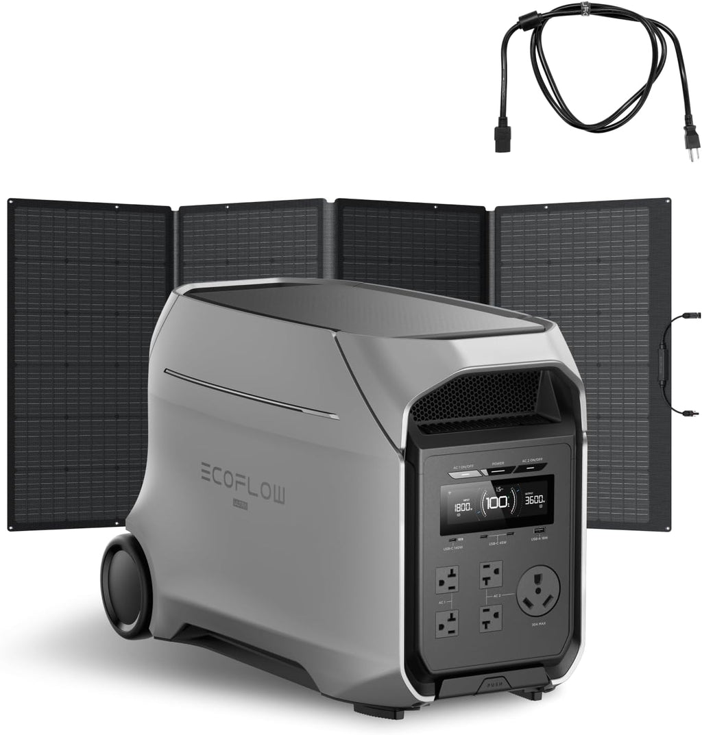 EF ECOFLOW DELTA 3 Ultra Plus Portable Power Station with AC Cable and 400W Solar Panel, 3072Wh LiFePO4 Battery, 3600W (7200W Surge) Output, Expandable to 11kWh, Reliable Home Battery Backup
