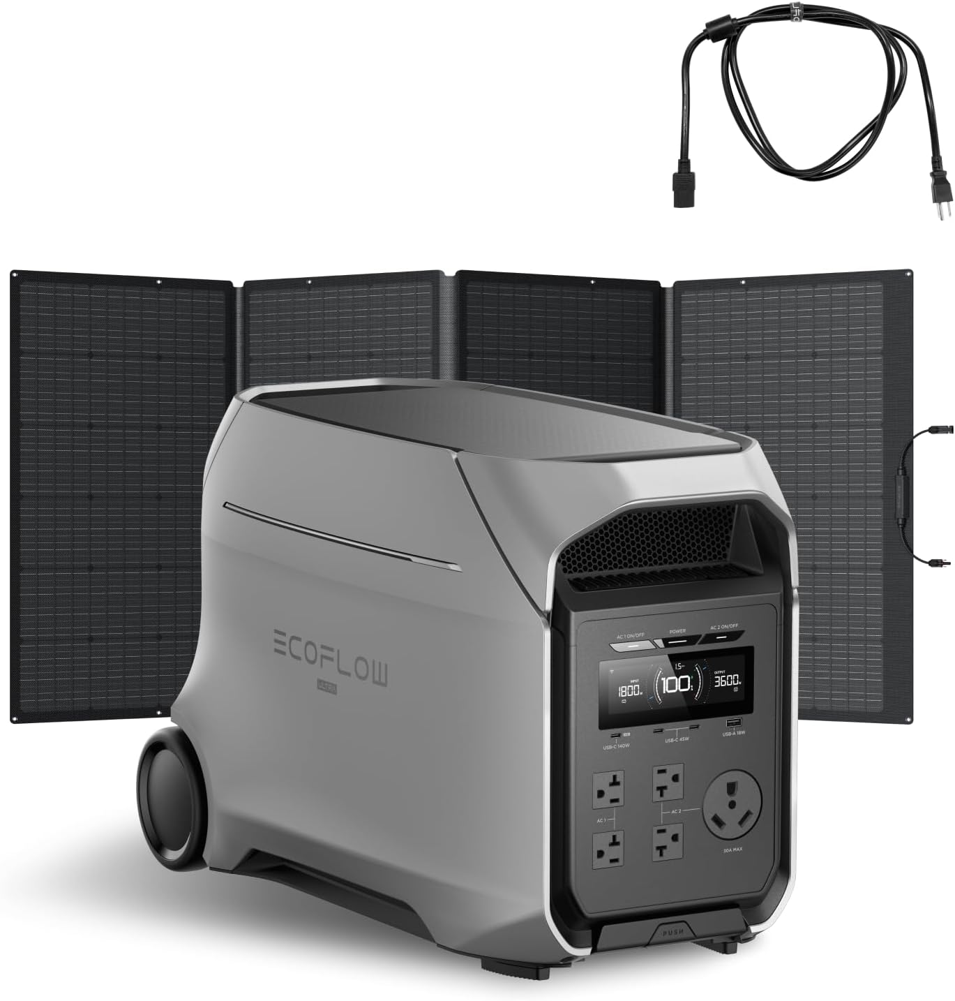 EF ECOFLOW DELTA 3 Ultra Plus Portable Power Station with AC Cable and 400W Solar Panel, 3072Wh LiFePO4 Battery, 3600W (7200W Surge) Output, Expandable to 11kWh, Reliable Home Battery Backup