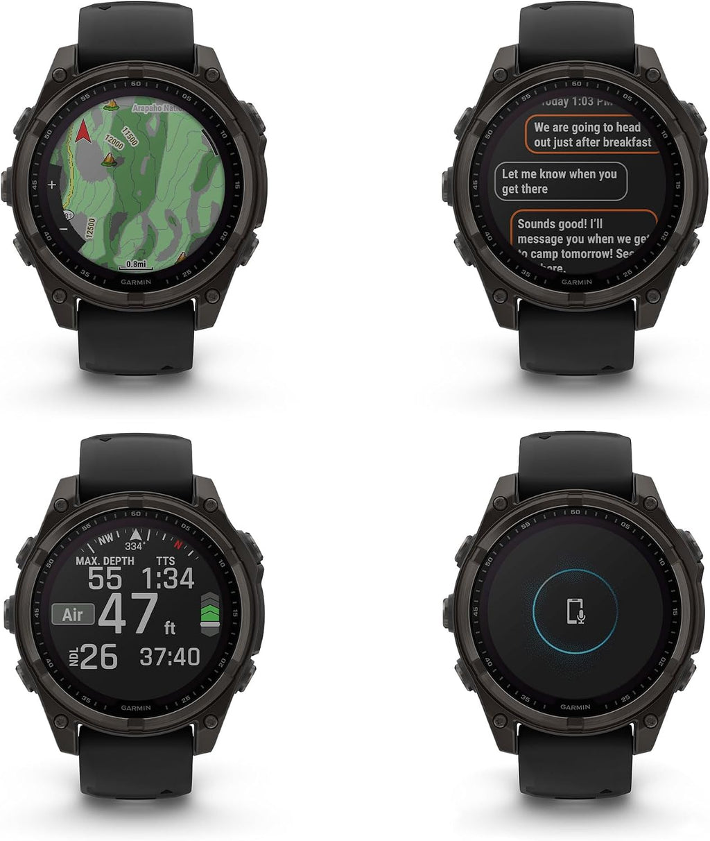 Garmin Fenix 8 47MM Solar Sapphire GPS Multisport Smartwatch Carbon Gray DLC Titanium with Black Gray Silicone Band, Built-in LED Flashlight Bundle with Accessories