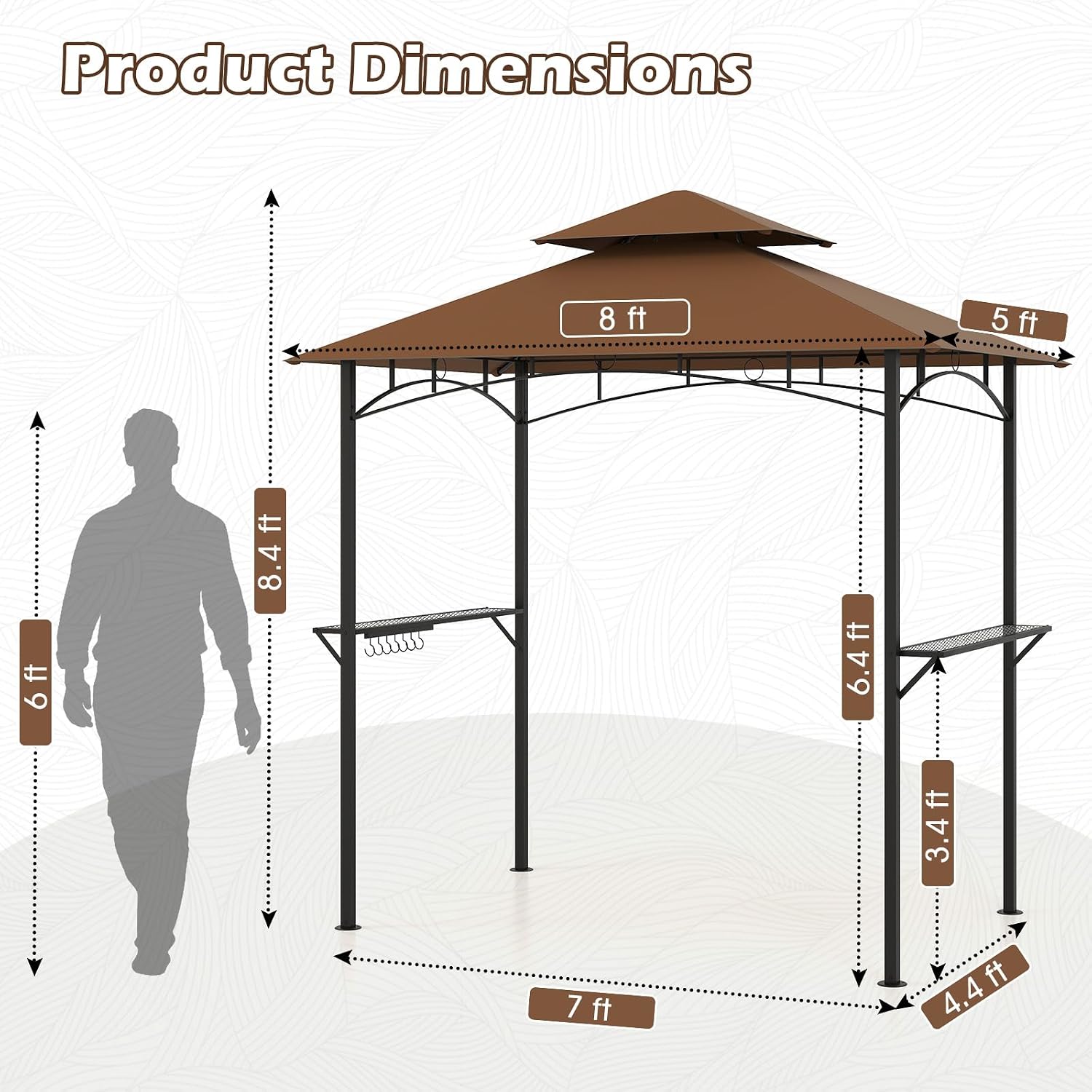 Tangkula 8x5 Ft Grill Gazebo, 2-Tier Barbecue Gazebo with 2 Shelves, 7 Hooks, Metal Frame, Outdoor Grill Canopy for Backyard Garden Poolside (Coffee)