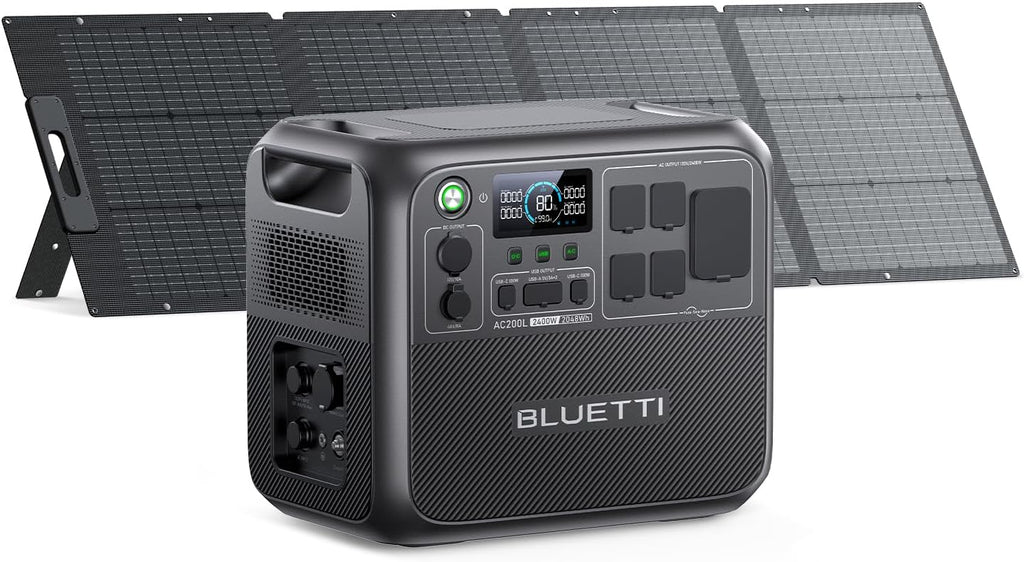 BLUETTI Solar Generator AC200L with 200W Solar Panel (Ships Separately), 2048Wh LiFePO4 Battery Backup w/ 4 2400W AC Outlets (3600W Power Lifting), for Camping, Home Use, Emergency