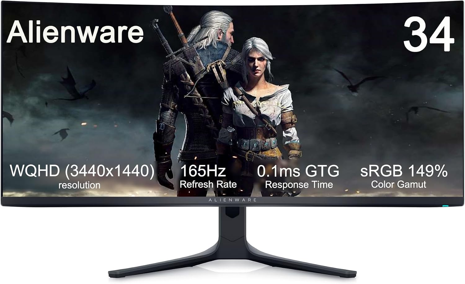 Dell Alienware 34 Curved QD-OLED Gaming Monitor - 34.18' WQHD (3440x1440) 21:9-165Hz - 0.1ms GTG - 1800R - DCI-P3 99.3% - sRGB 149% - AMD FreeSync Premium Pro - VESA AdaptiveSync Display