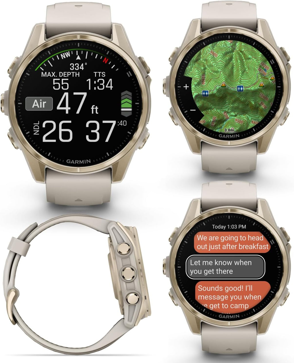 Garmin Fenix 8 – 43 mm Sapphire, AMOLED Multisport GPS Smartwatch, Soft Gold with Fog Gray/Dark Sandstone Silicone Band, Built-in LED Flashlight, Voice Control Black Earbuds Bundle