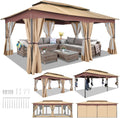 HOTEEL Gazebo 12x20, Outdoor Gazebo on Clearance with Double Ventilated Arc Roof, Privacy Curtains & Mosquito Netting, Easy Set up Canopy Tent with Stable Metal Frame for Patio, Khaki (Upgraded 3.0)
