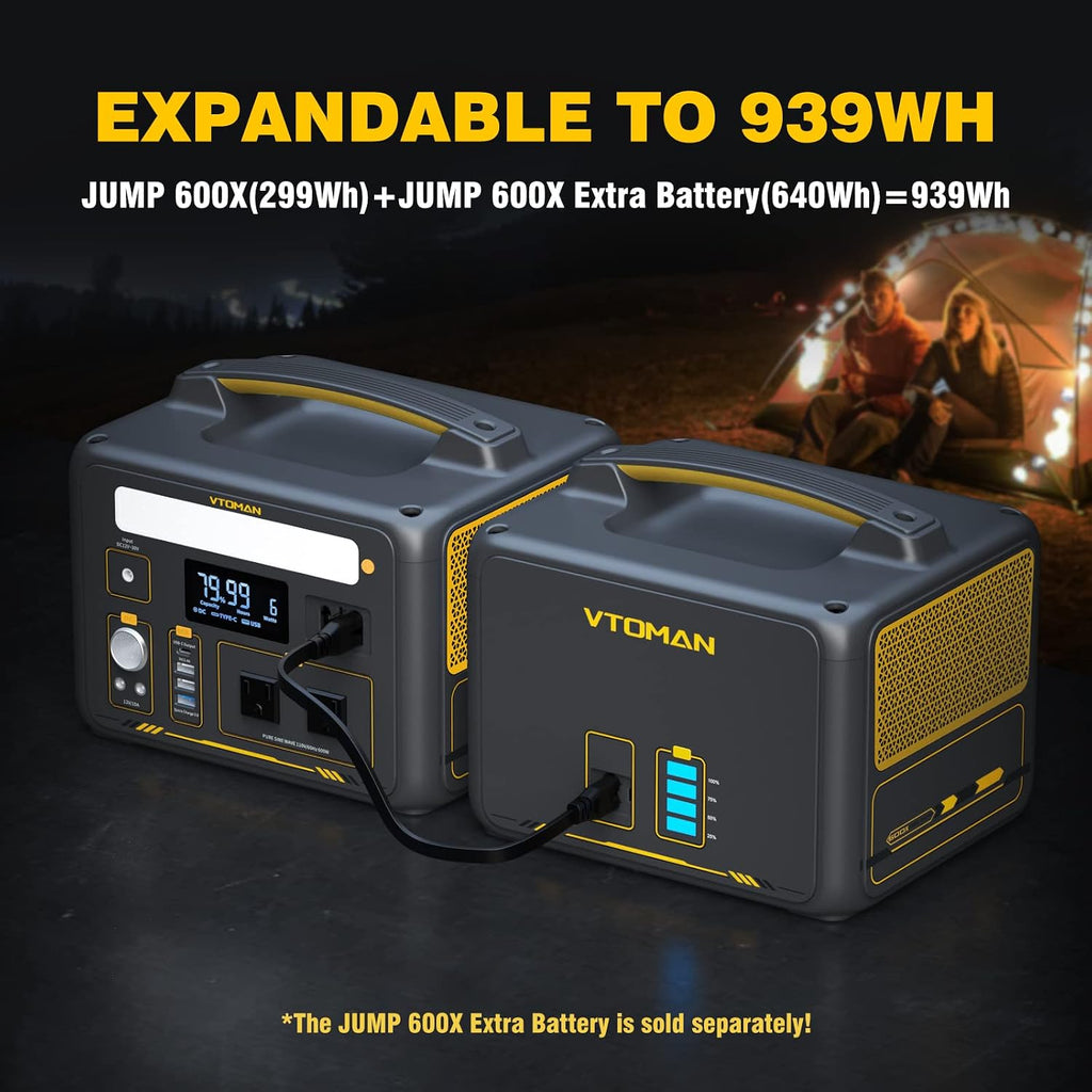 VTOMAN Jump 600X Portable Power Station with 110W Solar Panel, 600W/299Wh LiFePO4 Battery Solar Generator, 1200W AC Outlet, PD 60W USB-C, 3x Regulated 12V/10A DC for RV, Outdoor Camping, Home Backup