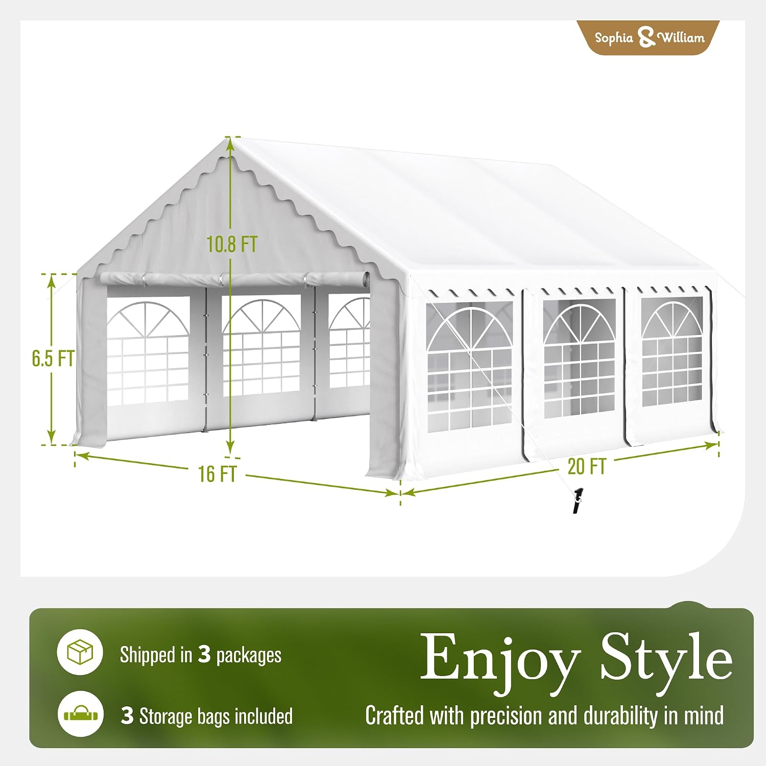 Sophia & William Tents for Parties Party Tent 16x20 ft, Outdoor Canopy Carpas para Fiestas Heavy Duty, Large Waterproof Patio Event Wedding Tent White with Sidewalls Walls for Backyard