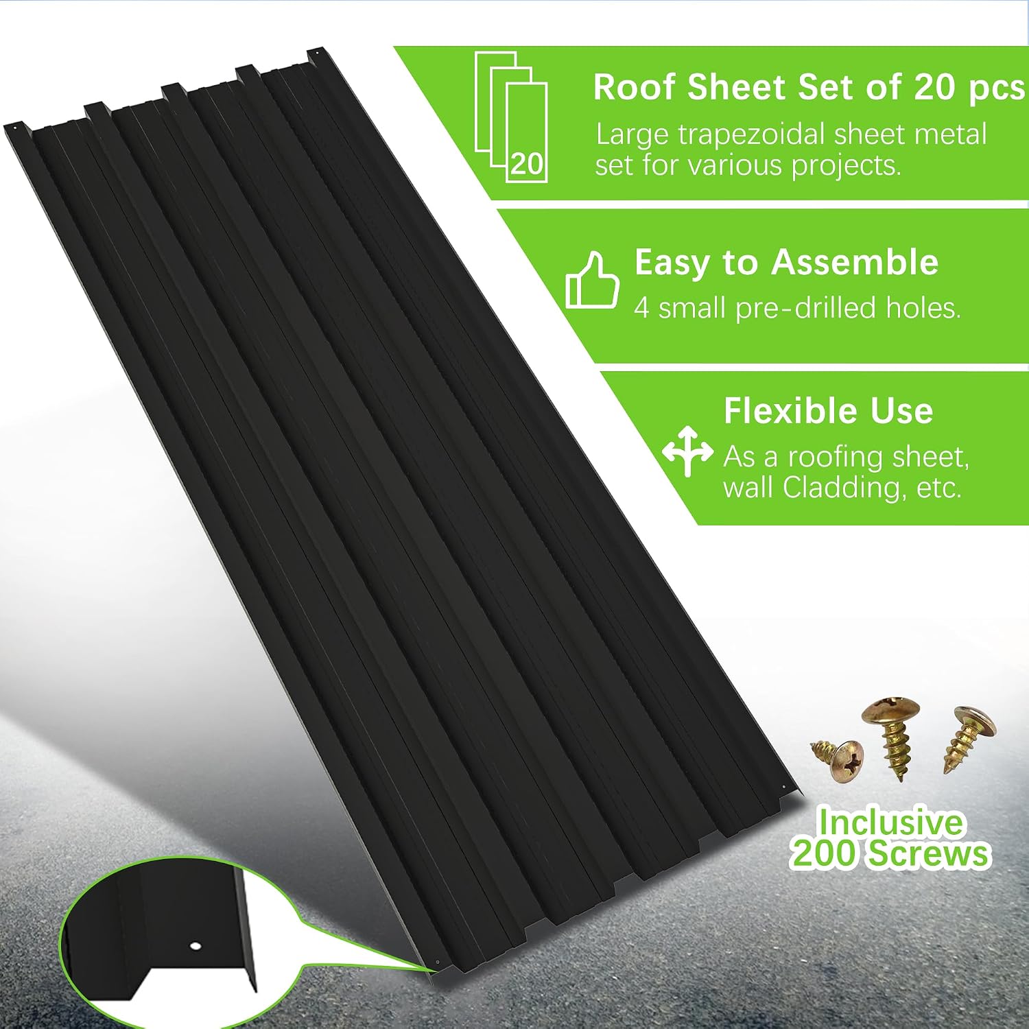 Roof Panels 20 pcs L42.52×W16.77 inch Galvanized Steel, Metal Corrugated Tin Roofing Panels Gazebo Top Cover Heavy Duty Roof Replacement for Patio Outdoor Garden, Black