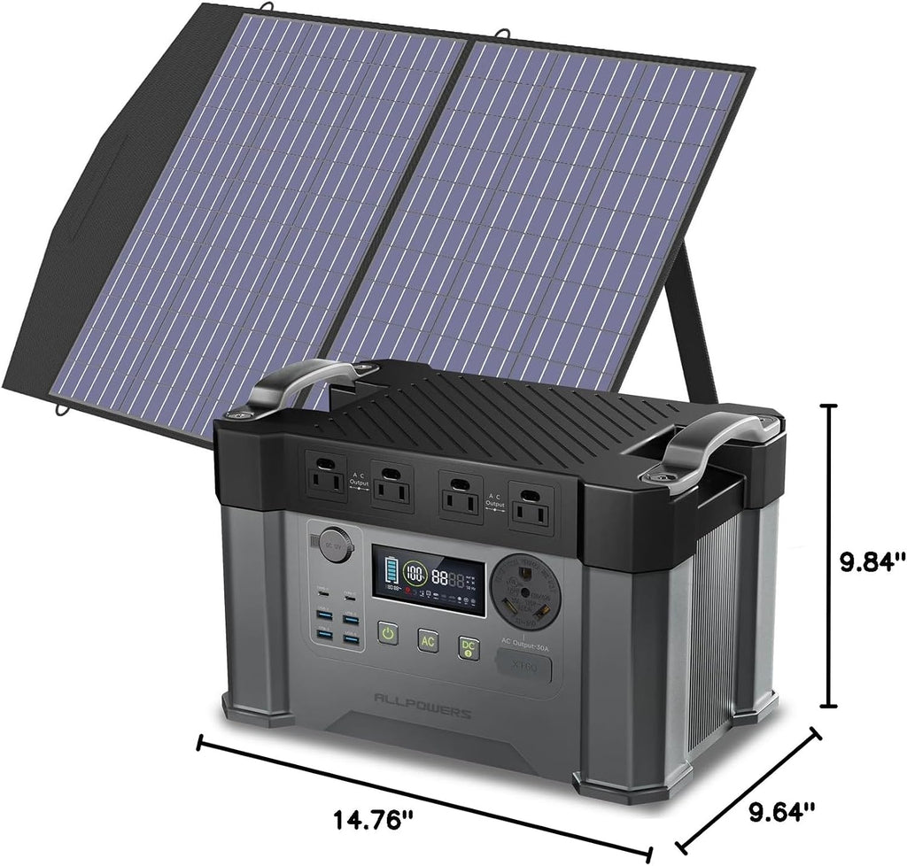 ALLPOWERS S2000 Pro Solar Generator with SE100 Panel Included 2400W MPPT Portable Power Station with Foldable Solar Panel 100W, Solar Backup Power for Van House Outdoor Camping