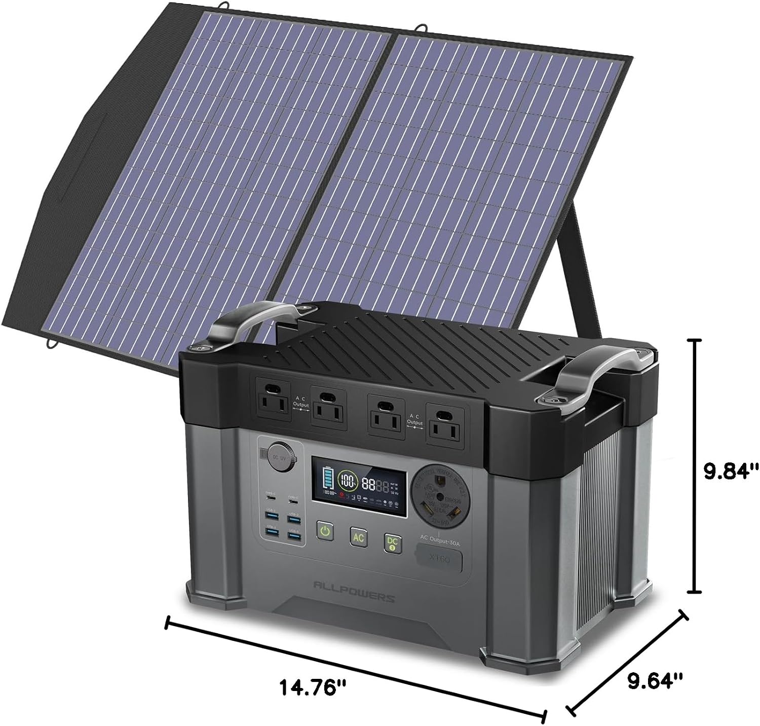 ALLPOWERS S2000 Pro Solar Generator with SE100 Panel Included 2400W MPPT Portable Power Station with Foldable Solar Panel 100W, Solar Backup Power for Van House Outdoor Camping