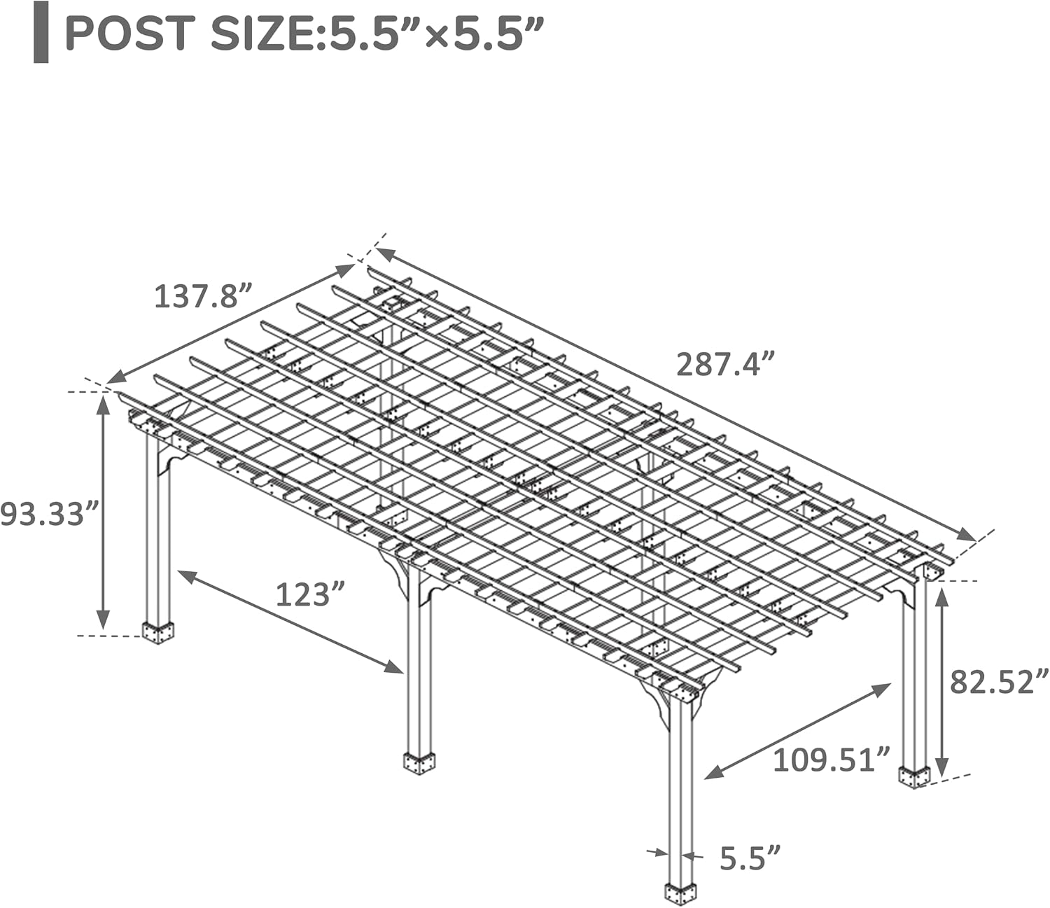 BlueWish 12'x24' Outdoor Pergola, Patio Pergola with Slatted Roof Trellis, Cedar Wood Pergolas Backyard Gazebo with Solid Structure for Deck Yard Grill Party Garden
