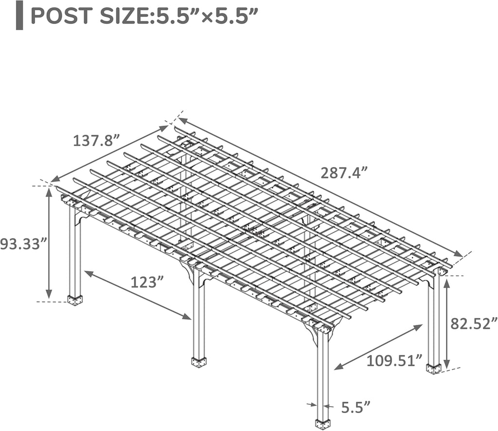 VEIKOU 12x24FT Wood Patio Pergola with Solid Cedar Structure, Outdoor Backyard Gazebo with Unparalleled Flat Slatted Roof Trellis for Deck Grill Party, Garden, Backyard, Lawn