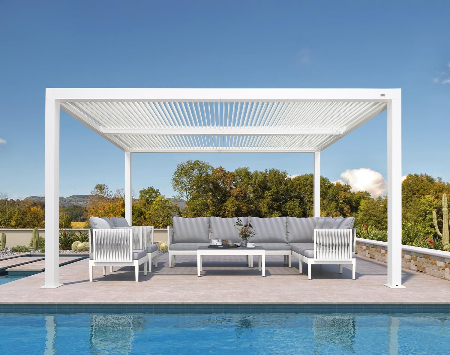 PURPLE LEAF Outdoor Louvered Pergola 10'x14' White Aluminum Pergola Modern Shade Gazebo with 2 Independently Adjustable Rainproof Hardtop for Patio Garden Yard