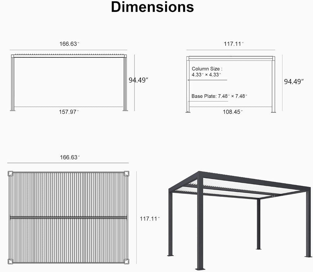 PURPLE LEAF Louvered Pergola 10' x 14' Outdoor Aluminum Pergola with Hidden Drainage System and White Adjustable Sun Shade Roof Patio Hardtop Small Pergolas for Patio Dining Side Yard Terrace Lounge