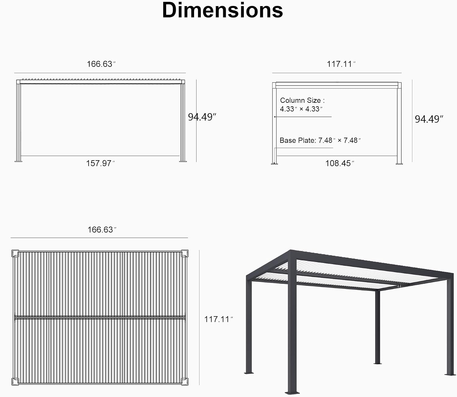 PURPLE LEAF Louvered Pergola 10' x 14' Outdoor Aluminum Pergola with Hidden Drainage System and White Adjustable Sun Shade Roof Patio Hardtop Small Pergolas for Patio Dining Side Yard Terrace Lounge