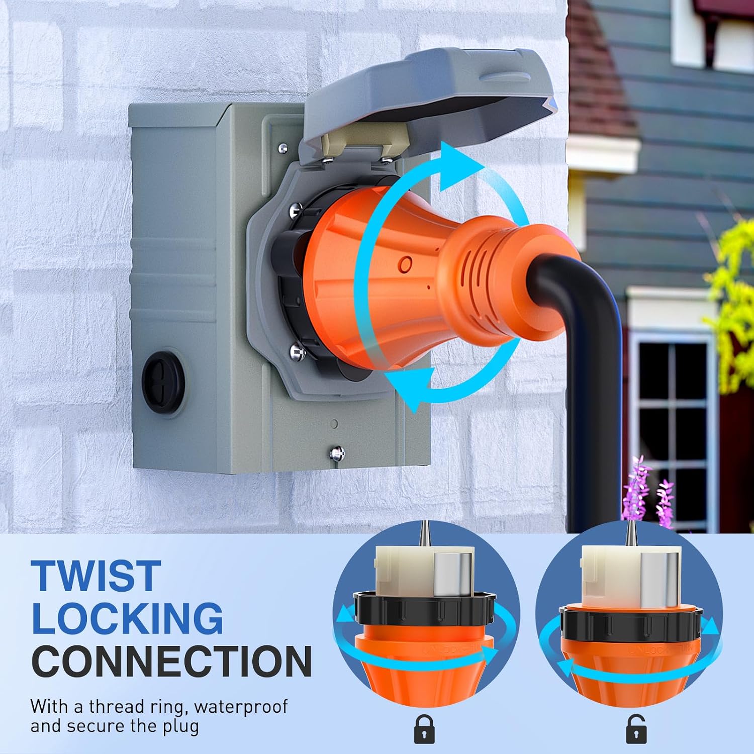 Nilight 50A 15FT Generator Extension Cord and Power Inlet Box 125/250V Heavy Duty 6/3+8/1 Gauge STW ETL Listed NEMA 14-50P/SS2-50R Twist Lock Connector for RV Outdoor Use