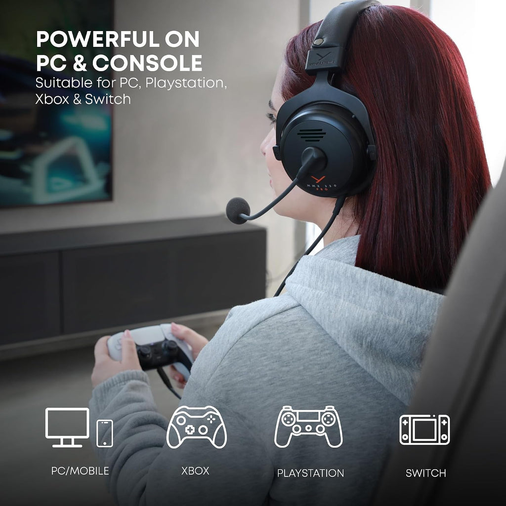 beyerdynamic MMX 330 Pro Open-Back Gaming Headset with Stellar.45 Driver and Condenser Microphone, Wired Gaming Headphone Suitable for PC, Gaming Console, PS, Switch. Handmade in Germany, Black