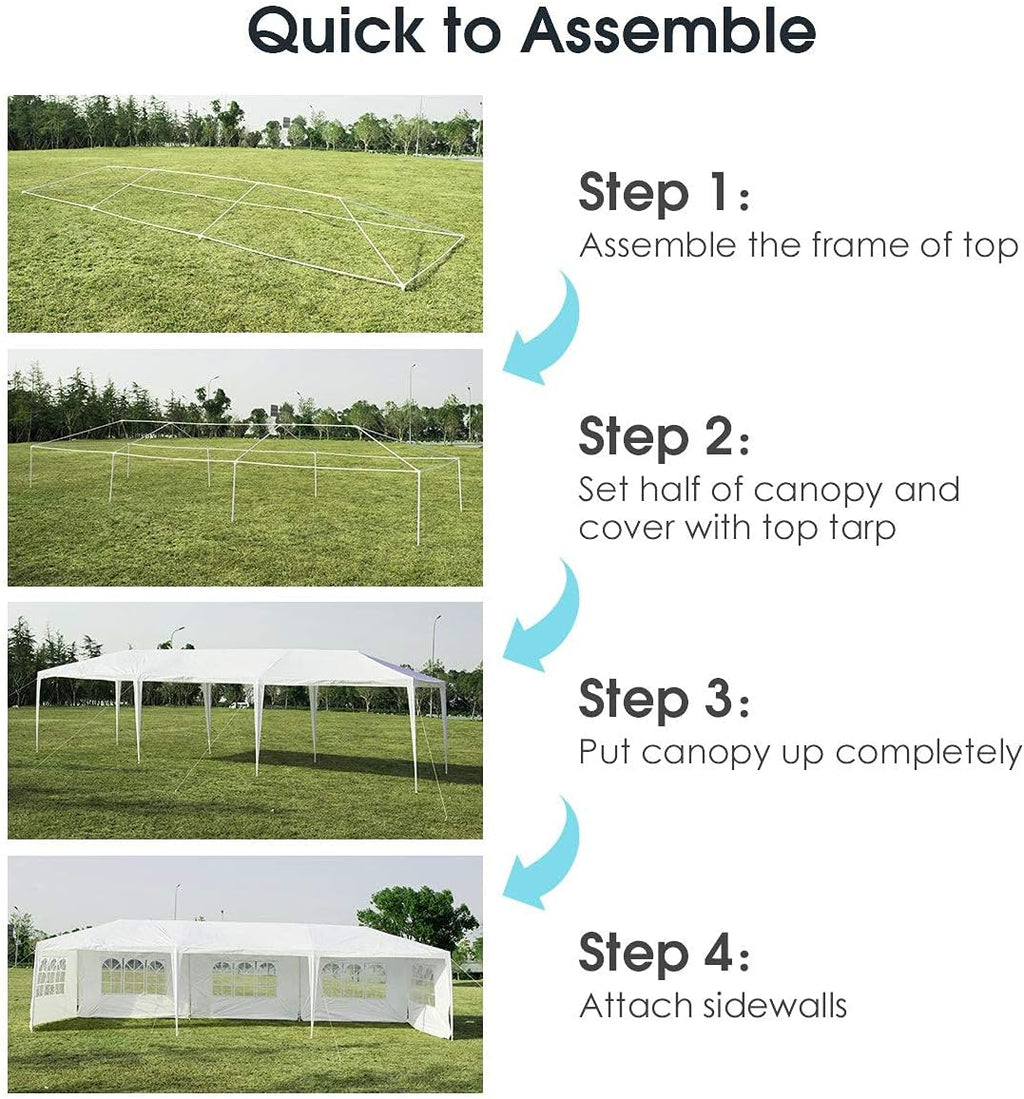 Tangkula 10' x 30' Party Tent, Portable Outdoor Tent with 5 Removable Sidewalls, and Connection Stakes, Ropes, Suitable for BBQ, Beach, Garden and Outdoor Events, Wedding Tent, White