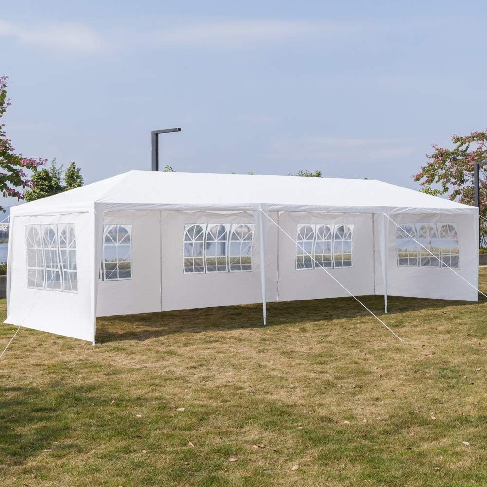 10' X 30' Gazebo Canopy Tent,Outdoor Party Wedding Tent,Large BBQ Patio Tent Grill Gazebo Pavilion,Heavy Duty Commercial Camping Tent Shelter for Garden Backyard Lawns,with 5 Removable SideWalls,White