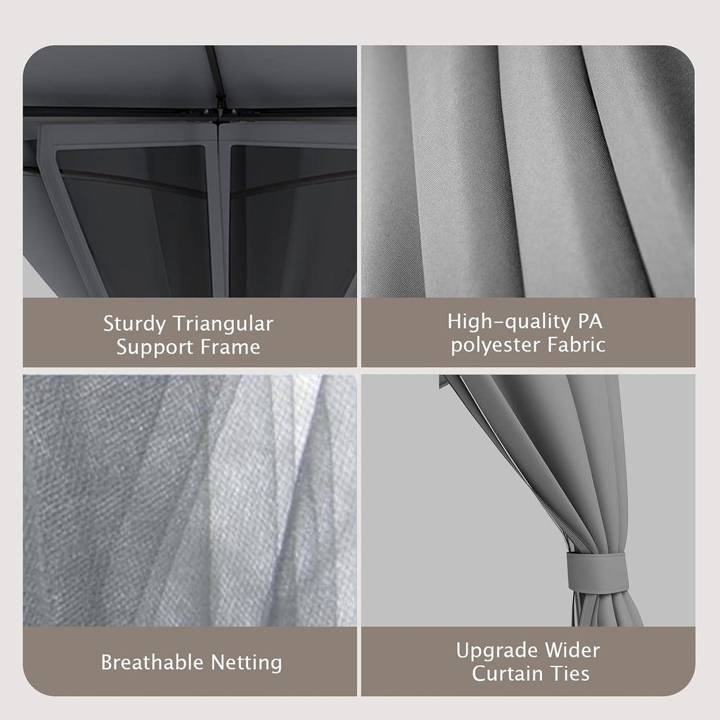 Outdoor Gazebo 10x13 with Double Roof, Patio Gazebo with Netting & Curtain Included. Trapezoidal Support System for Enhanced Stability, Perfect for Patio, Deck, Backyard