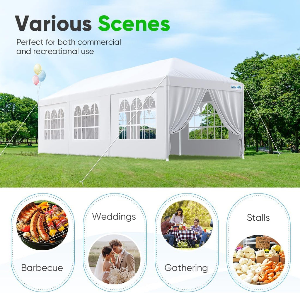 Quictent 10x30 Party Tent Gazebo Wedding Canopy Tent for Parties BBQ Shelter Pavilion with Removable Church Sidewalls & Elegant Church