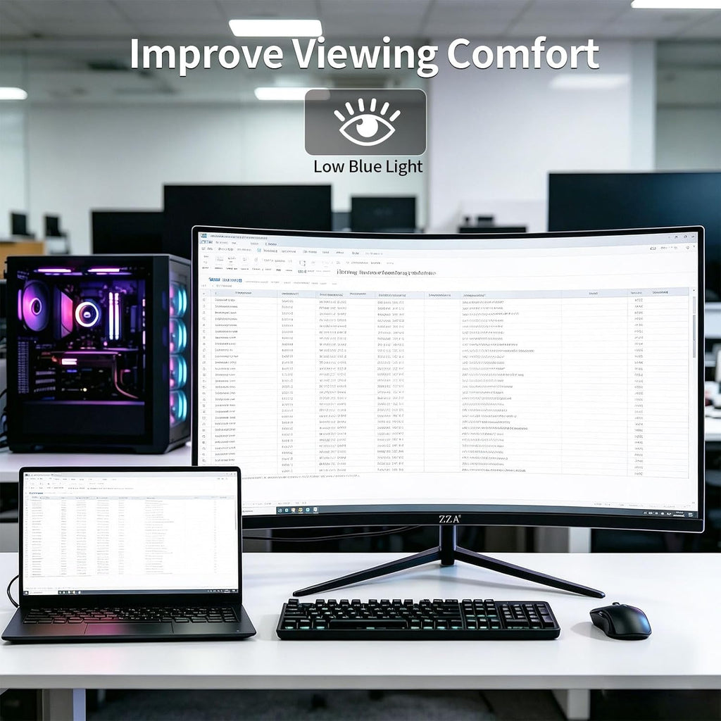ZZA 27 Inch Curved Gaming Monitor-2K QHD (2560x1440) 75Hz Display,HDMI/DP USB Connectivity,Tilt Adjustable,Wall Mountable,Perfect for PC Gaming Office