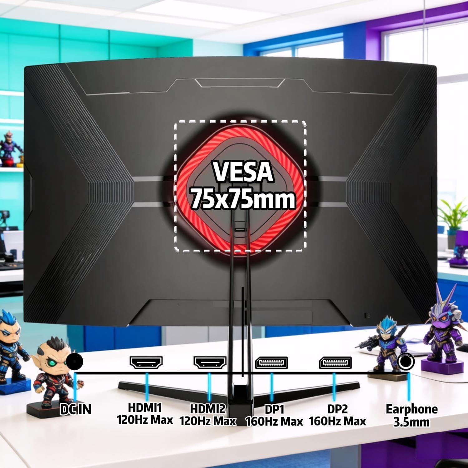 ZZA 32' Curved Gaming Monitor, 4K UHD (3840 x 2160) VA Display, 1500R Immersion, 144Hz/160Hz Refresh Rate, Advanced Computer Screen, Supports AMD FreeSync Premium, 120% sRGB Color Gamut,HDMI 2.1/DP1.4