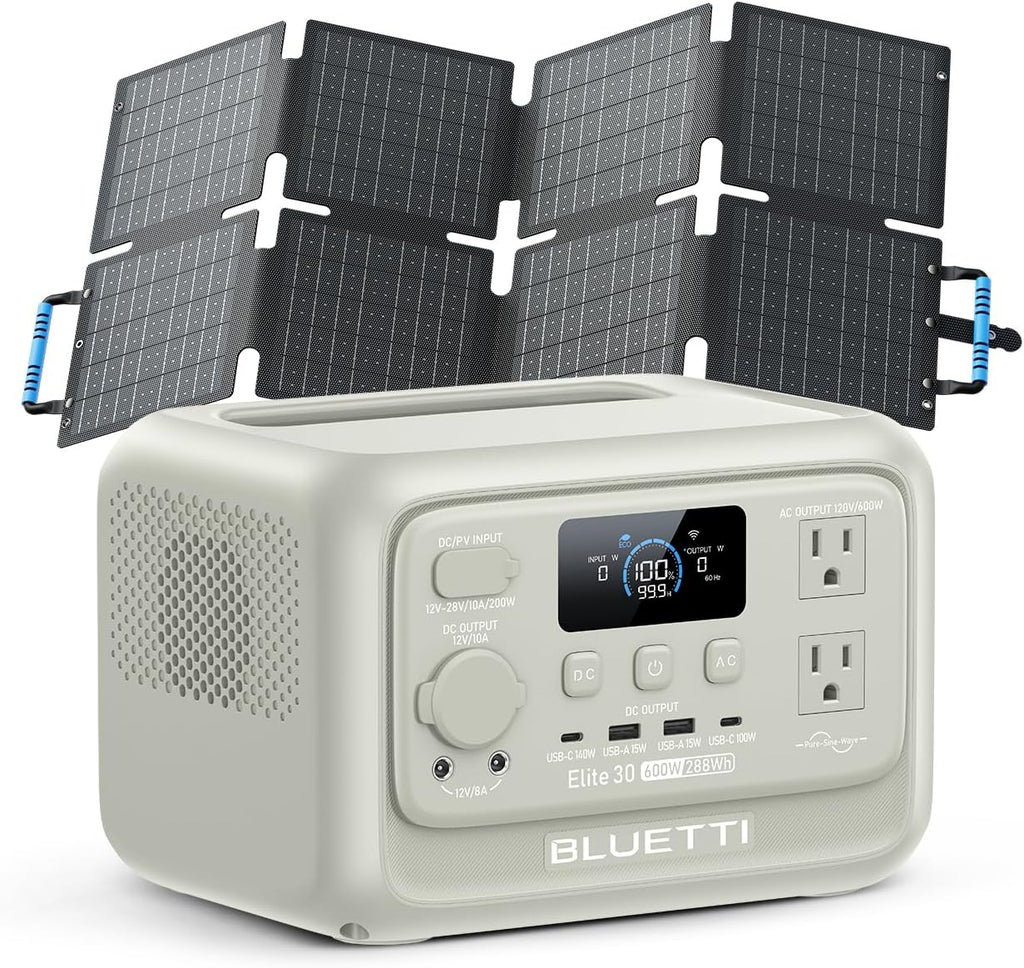 BLUETTI Elite 30 V2 Solar Generator with 60W Solar Panel (Ships Separately), 288Wh LiFePO4 Portable Power Station, 600W AC Ports (1500W Power Lifting), UPS, Fast Charge for Camping, Road Trip, Travel