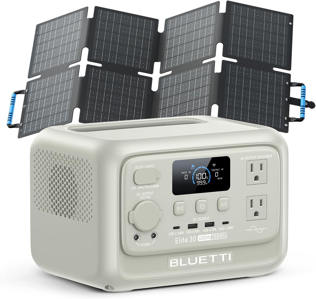 BLUETTI Elite 30 V2 Solar Generator with 60W Solar Panel (Ships Separately), 288Wh LiFePO4 Portable Power Station, 600W AC Ports (1500W Power Lifting), UPS, Fast Charge for Camping, Road Trip, Travel