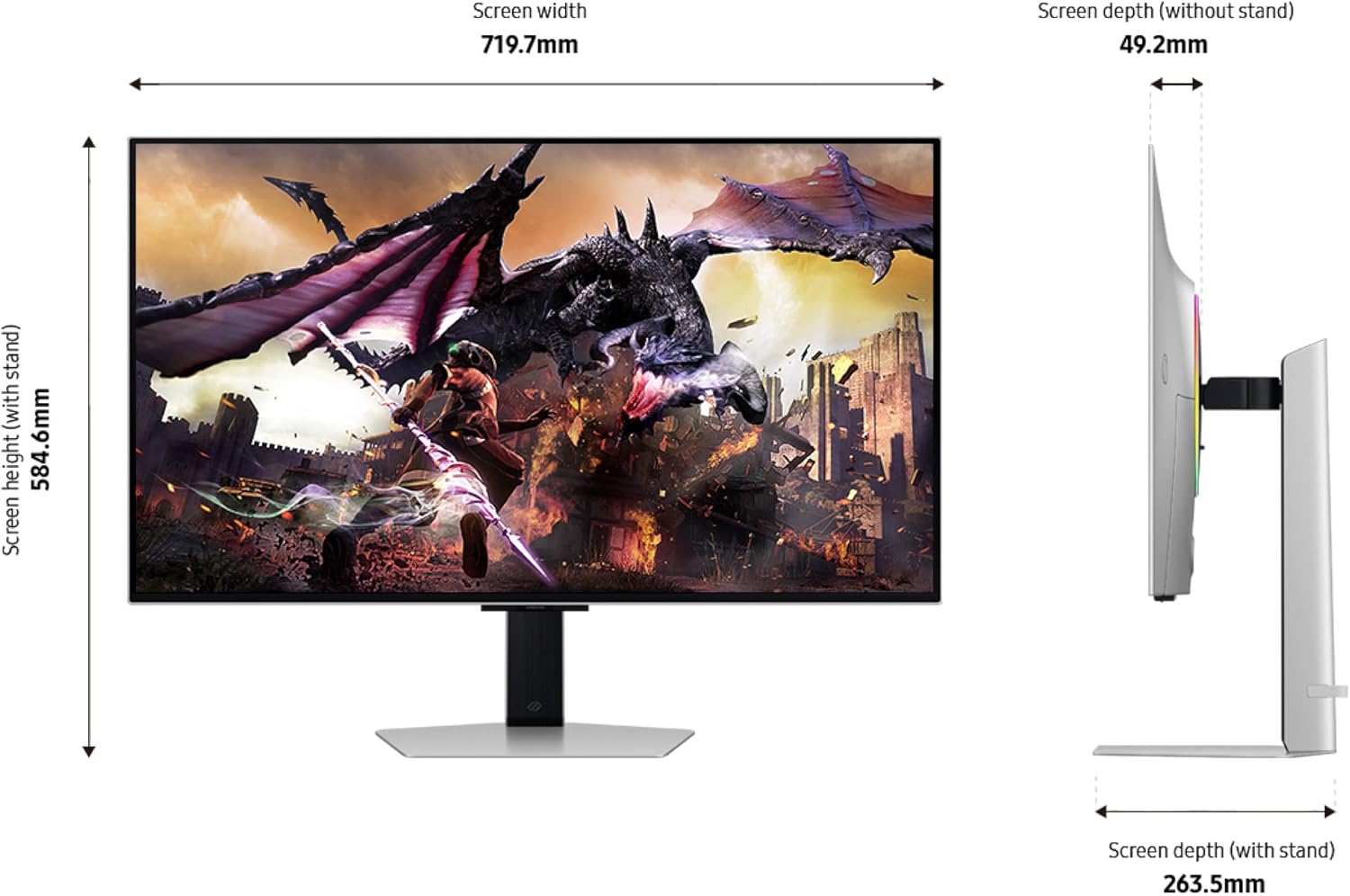Samsung 32' Odyssey OLED G8 (G80SD) Series 4K UHD Smart Gaming Monitor w QD-OLED, 240Hz 0.03ms, G-Sync Compatible, Glare-Free Display, Sleek Metal Design, LS32DG800SNXZA, 3 Yr Warranty