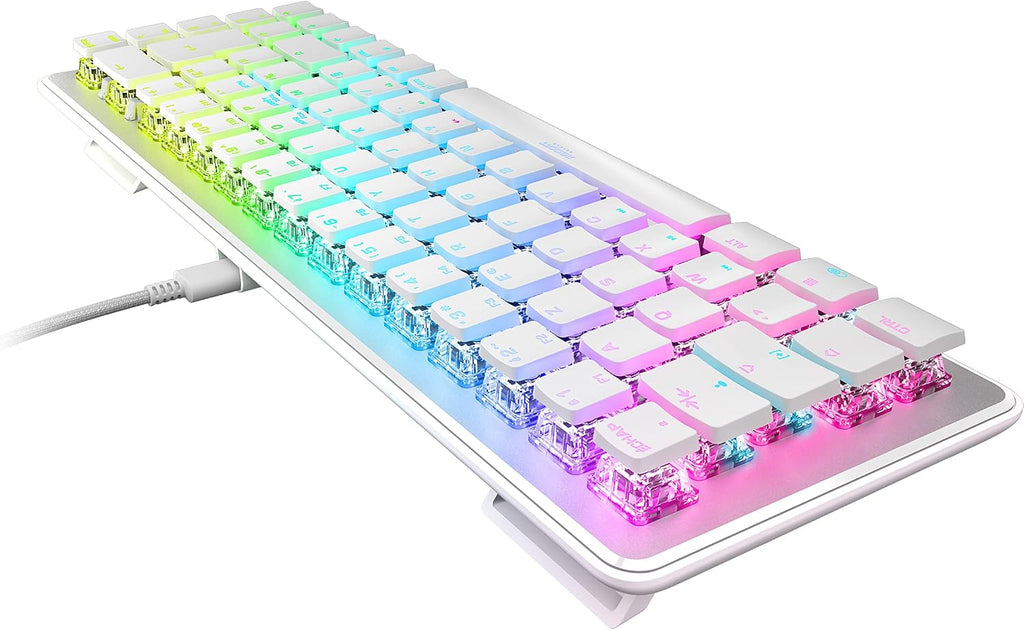 Roccat Vulcan II Mini–65% Optical PC Gaming Keyboard with Customizable RGB Illumination, Detachable Cable, Button Duplicator, On-board profiles, Aluminum Plate, 100 million Keystroke Durability -White