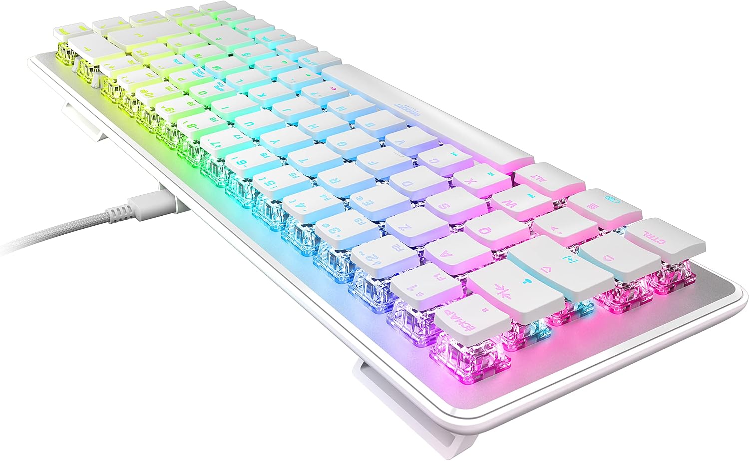 Roccat Vulcan II Mini–65% Optical PC Gaming Keyboard with Customizable RGB Illumination, Detachable Cable, Button Duplicator, On-board profiles, Aluminum Plate, 100 million Keystroke Durability -White