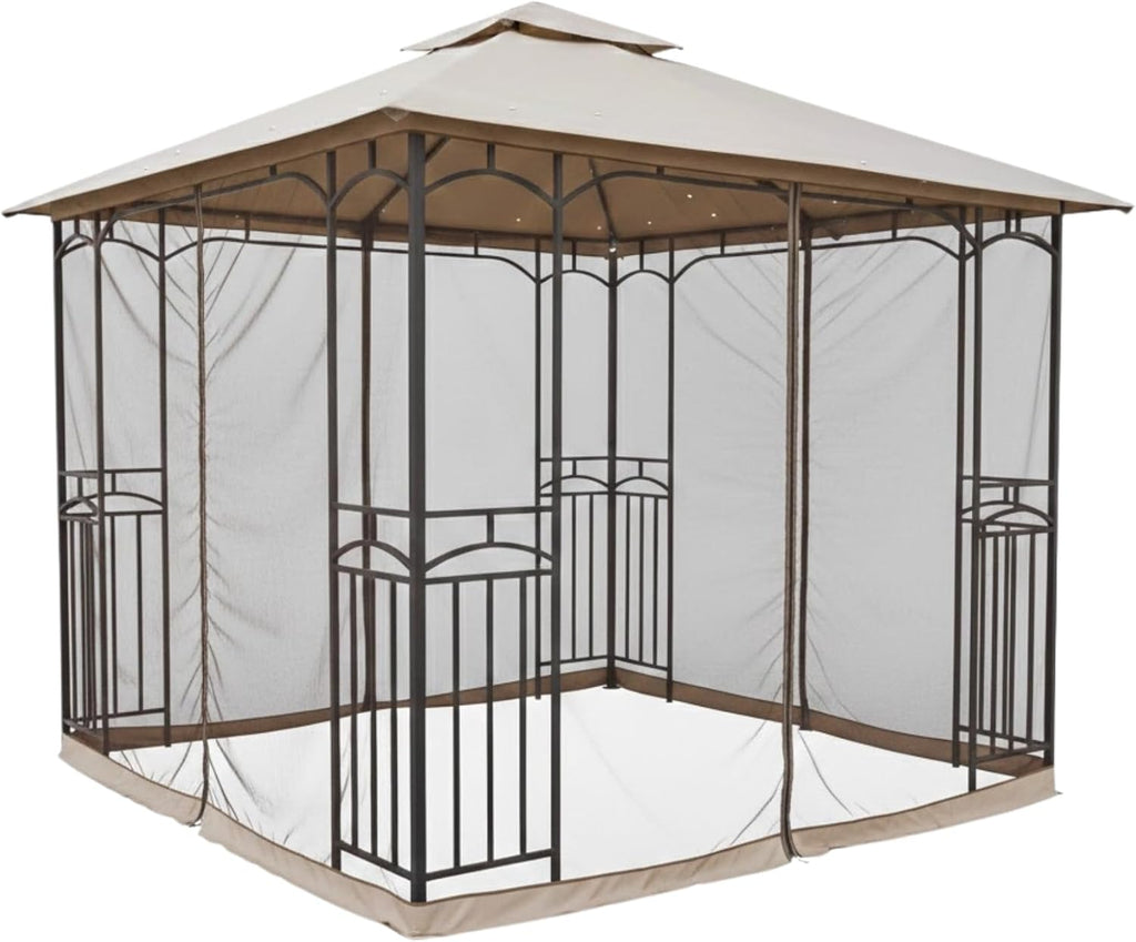 Garden Winds Reinforced RipLock 350 Replacement Canopy Top and Netting Set Compatible with 11' x 9' Gazebo Model 5LGZ7262-V4 - Beige