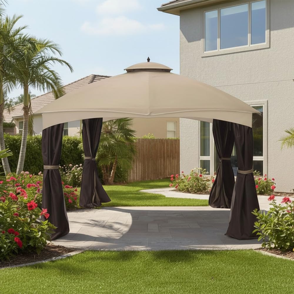 Garden Winds Heavy Duty Reinforced RipLock 500 Replacement Canopy Top Cover Compatible with Allen Roth 10' x 12' Gazebo Models GF-12S004B, TPGAZ17-002 - Beige
