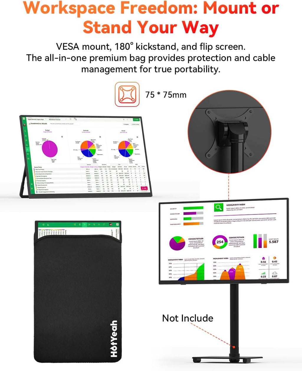 Wireless Portable Monitor Battery-Powered, Support AirPlay Miracast, 15.6' 1080P IPS Monitor USB-C HDMI External Display, 2nd Screen for Laptop MacBook PC Phone Tablet, w/Built-in Battery(4- 5H)