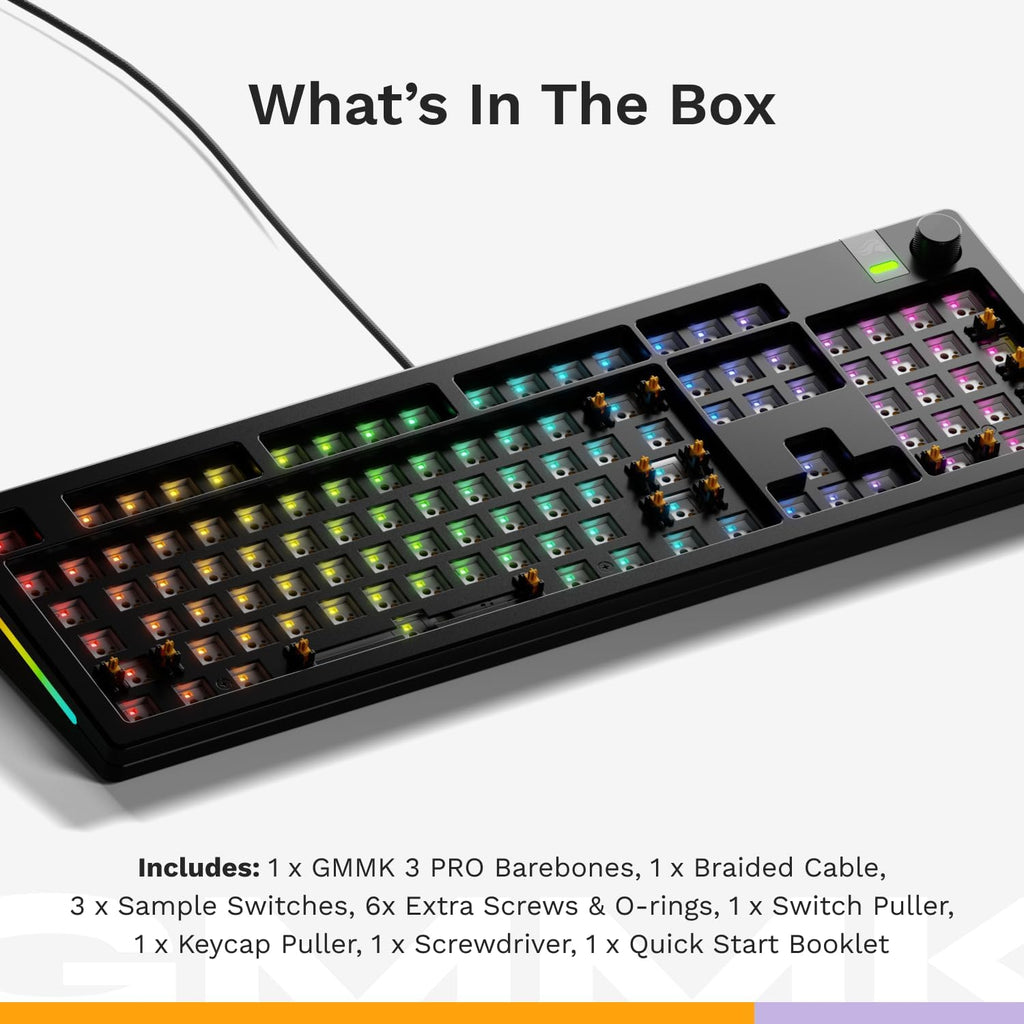 GLORIOUS Gaming - GMMK 3 PRO Barebones Custom Keyboard Kit w/Knob, Custom Modular Aluminum Body & Gasket System, Hotswappable 100% Keyboard, Sound Dampening Foam, Aluminum Switch Plate ANSI (Black)